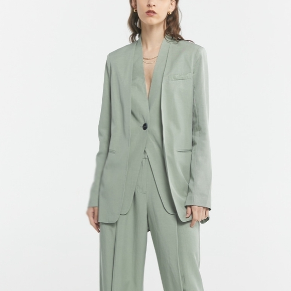 Lattelier Gray Linen-Blend V-Neck Layered Blazer XL NWT - Picture 2 of 10